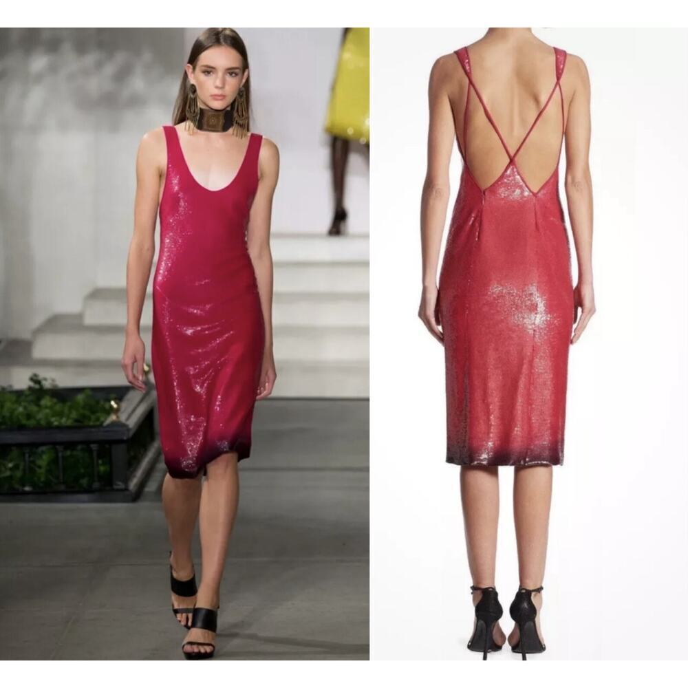 Ralph Lauren Purple Label Sequin Silk Dress 6 Pink Ombre Midi Cocktail $5490